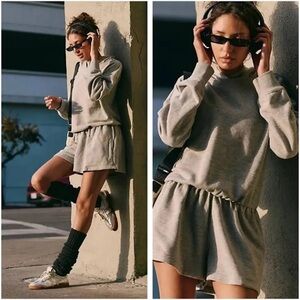 Free People Movement Such A Flirt Romper grey hoodie jumpsuit open back NWOT